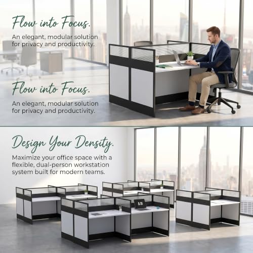 Office Cubicle Desk with Privacy Panels - Modular Office Workstation for 2/4/6/8/10 Person, Wood and Metal Workstation for Business Commercial Workspace,White,6 Person - size: 6 Person