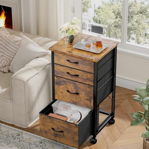 DurayLoly 4-Drawer Rolling File Cabinet Fits A4 Letter Size For Home Office | Printer Stand With Stable Frame, Large Capacity, Easy To Move And Assemble With Lockable Casters, Rustic Brown - color: Rustic Brown