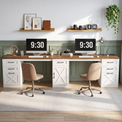 Vabches Executive Computer Desk 110" Two Person Desk with 5 Storage Drawers - color: Unique White