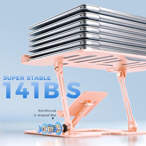 Ergonomic 2-in-1 Laptop Phone Stand for Desk, Pink Laptop Stand Adjustable Riser, Sturdy and Portable, Fits All Laptops and Phone (Pink) - color: Pink