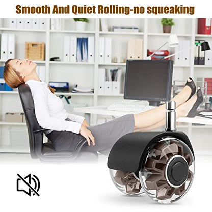 Omyoffice 2" Office Chair Wheels Set of 5, Brown Heavy Duty Chair Caster | Support 2200lbs, Mute Rubber, Universal Fit 7/16"x7/8" Stem, Smooth Quiet Rolling, Safety Protection for Hardwood, Carpet - color: Brown