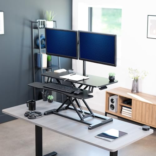 VIVO Black 36 in Standing Desk Converter with Monitor Stand, DESK-V036K-M2 - color: Black, size: 36"