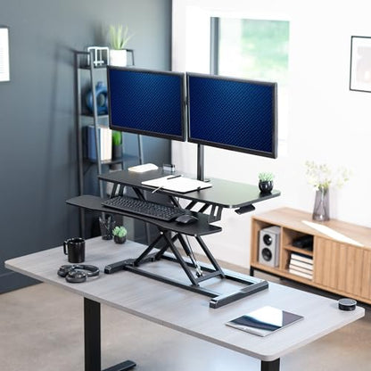 VIVO Black 36 in Standing Desk Converter with Monitor Stand, DESK-V036K-M2 - color: Black, size: 36"