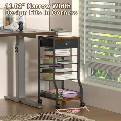 keomaisyto 6-Tier Rolling File Cart with Drawer, Under Desk Storage with Paper Letter Sliding Trays, Standing File Organizer with Wheels, Slim Workspace Organizers for Office/Home/School/Study - style: Upgrade-with Drawer