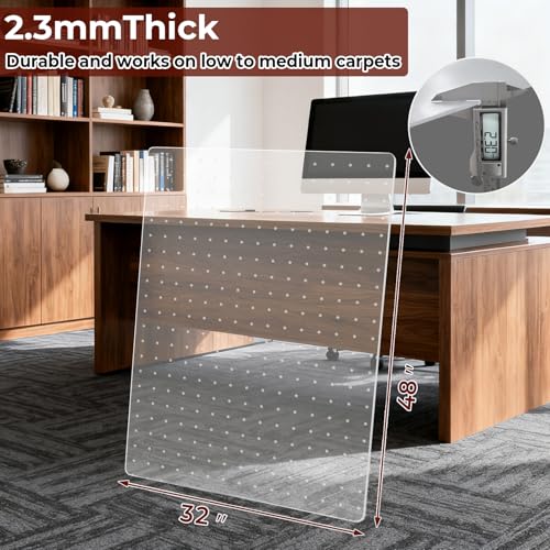 AiBOB Office Chair Mat for Carpet, 32" x 48" Heavy Duty Computer Desk Chair Mats for Carpeted Floors, Easy Chair Movement Hard Clear Carpet Chair Mats, Ship Flat