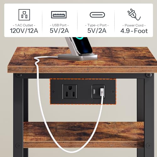 HOOBRO Printer Stand with Hanging File Drawer, Rolling Printer Cart on Wheels, Mobile Filing Cabinet Storage Shelf, Home Office Desk Side Organizer, Rustic Brown and Black BF17UPS01 - color: Rustic Brown + Black