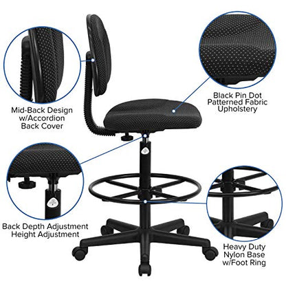 BizChair Black Patterned Fabric Adjustable Height Drafting Chair with Adjustable Foot Ring - color: Black Patterned