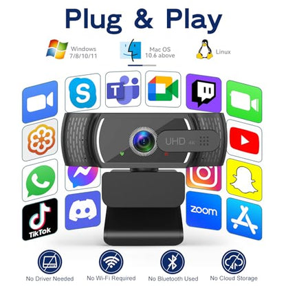 4K Webcam with Microphone for PC & Streaming Computer Camera
