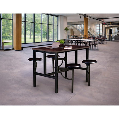 Romig Endure Standing Height Collaborative Table and Chair Set with 4 Pull-Out Swivel Stools, Walnut Top, Walnut Seats, Built-in Power Outlets and USB Charging, Classroom Training Table - color: Walnut/Walnut, size: 4 Seater