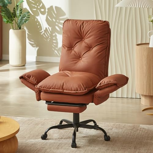 Bestier High Back Executive Chair with Footrest, PU Leather Brown - color: Brown Pu Leather