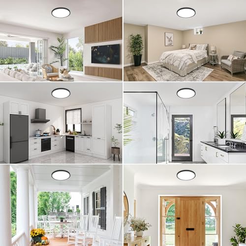 Hlite 9 Inch LED Flush Mount Ceiling Light,1800LM,4PacK,3CCT | 18W 3000K/4000K/5000K Selectable,Super Slim,Low Profile Round Ceiling Light Fixtures for Kitchen Bedroom Hallway,Black - color: Black, size: 9 inch-4