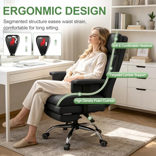 Office Chair Comfortable Executive Desk Chair with Foot Rest, Adjustable Height Home Computer Chair High Back Gaming Chair Leather Swivel Rolling Work Chairs, Black - color: Black