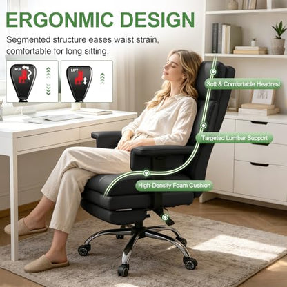 Office Chair Comfortable Executive Desk Chair with Foot Rest, Adjustable Height Home Computer Chair High Back Gaming Chair Leather Swivel Rolling Work Chairs, Black - color: Black