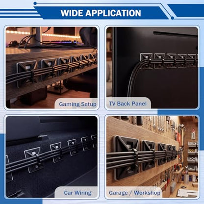 Reallnaive 300 Pcs 1/2'' Self Adhesive Cable Zip Tie Mounts for Desk, Black - color: Black, size: 1/2''
