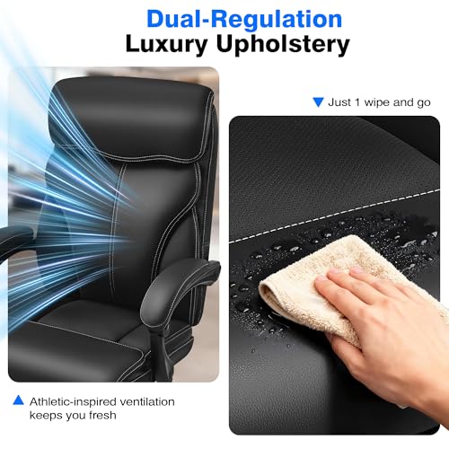 AreShark Ergonomic Office Chair with Footrest - High Back Executive Leather Desk Chair, Breathable Reclining Computer Chair with Lumbar Support, Heavy Duty Swivel Task Chair for Home Office & Gaming - color: Ebony