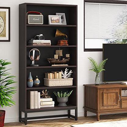 Tribesigns Tall Bookcase and Bookshelf, 70.8” Large Bookcases Organizer with 5-Tier Storage Shelves, Heavy Duty Free-Standing Library Bookshelf Shelving Unit for Living Room, Bedroom (Dark Walnut) - color: Dark Walnut