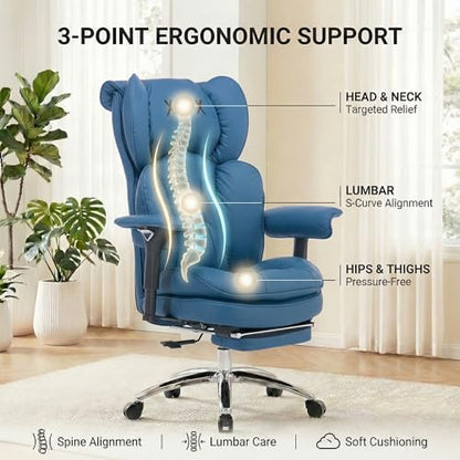 Big & Tall Office Chair, 400lbs Executive Chair with Footrest, Blue - color: Blue