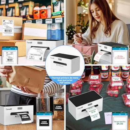 4x6 Thermal Label Printer, All-in-One Portable Bluetooth Shipping Label Printer for Small Business Compatible with Android/iPhone/Mac/Windows for Amazon Shopify Etsy USPS & UPS,White