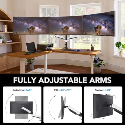 HUANUO Triple Monitor Stand - Full Motion Articulating Monitor Mount Fit Three 17 to 32 inch LCD Computer Screens with Clamp, Grommet Kit - color: White