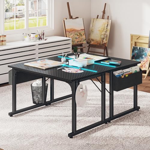 DurayLoly 40" Gaming Desk with Waterproof LED Lights for Bedroom,Black - color: Black, size: 40 IN