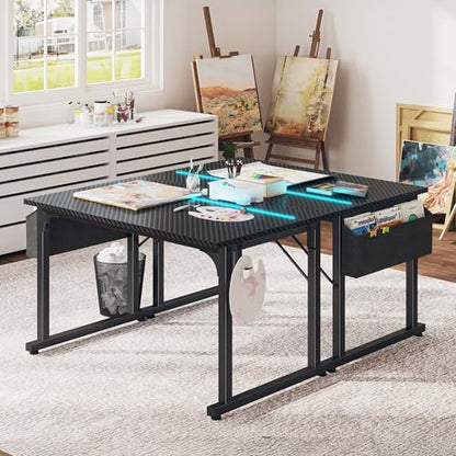 DurayLoly 40" Gaming Desk with Waterproof LED Lights for Bedroom,Black - color: Black, size: 40 IN
