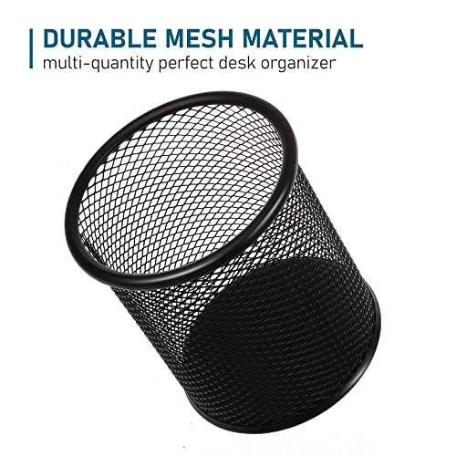 QYH Mesh Pencil Cup for Desk 6 Pack, Black Pen Holder 3.54"x3.93" | Metal Pencil Box, Desk Organizer for Office, School, Home & Business