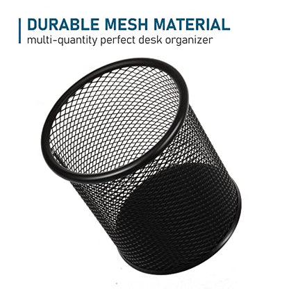 QYH Mesh Pencil Cup for Desk 6 Pack, Black Pen Holder 3.54"x3.93" | Metal Pencil Box, Desk Organizer for Office, School, Home & Business
