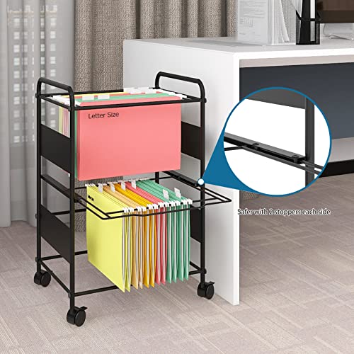 PUNCIA 2-Tier Metal File Cart with Wheels Pull-Out Rolling Folder Organizer - size: 2 Tiers