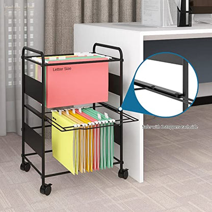 PUNCIA 2-Tier Metal File Cart with Wheels Pull-Out Rolling Folder Organizer - size: 2 Tiers