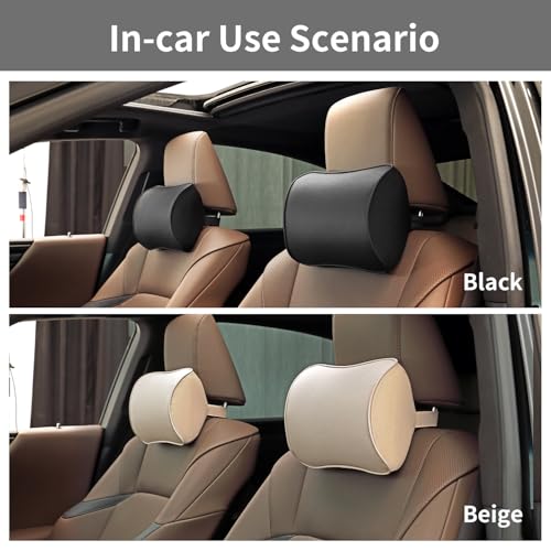 Car Headrest Pillow, Soft Memory Foam Car Neck Pillow with Adjustable Strap, Removable Breathable Cover for Long Drives & Office (Beige, Pack of 2) - color: Beige, size: Pack of 2