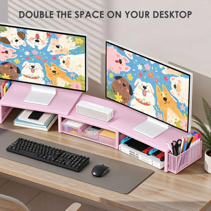 OPNICE Desk Organizers and Accessories, Dual Monitor Stand Riser - color: Matte Pink