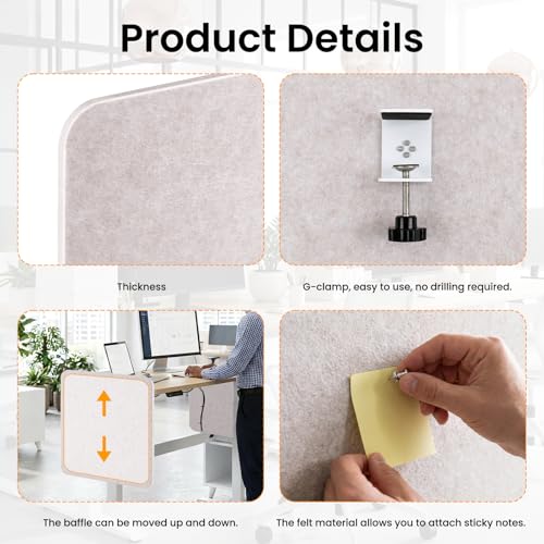 Desk Divider, Clamp On Felt Desk Privacy Panels, Acoustic Sound Absorbing Desk Partition for Office Desk, Reduce Distractions, Oatmeal, 1 Pack, 24 x 24 in | Clamp-On Installation, Felt Privacy Panels, Helps Reduce Visual Distractions, Suitable for Offices