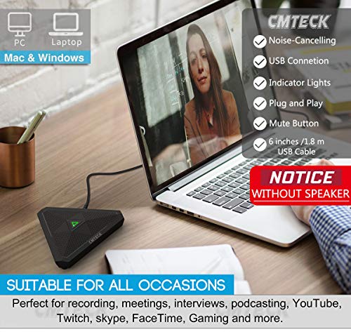 CMTECK Conference USB Microphone, Plug-and-Play Omnidirectional Desktop Mic | Built-in mute button; compact desktop design. Crystal-clear pickup for meetings, streaming. Works with Windows/macOS - color: WITHOUT SPEAKER (black)