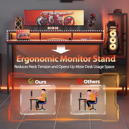Mericonia 60 inch Gaming Desk with Drawers, Reversible Computer Desk, Black - color: Carbon Fiber, size: 60"