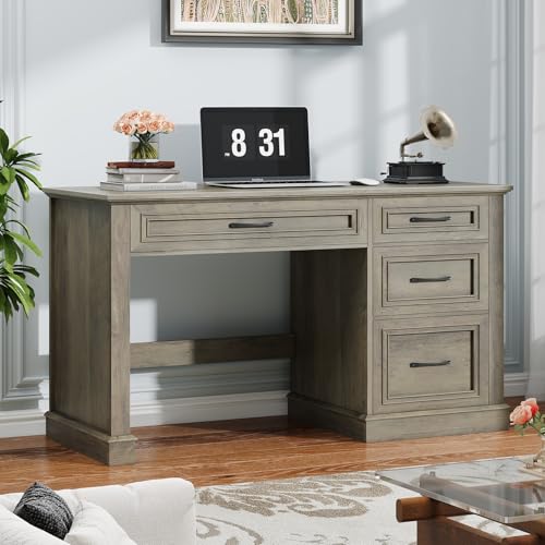 Vabches Farmhouse 47" Workstation Computer Desk with Drawers, Dark Grey | Executive Desk with File Drawer and Charging Station for Home Office,Study. - color: Dark Grey