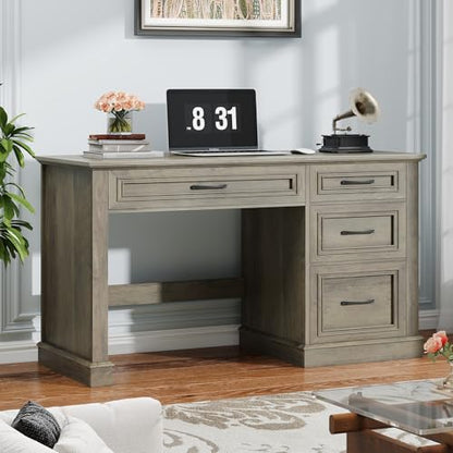 Vabches Farmhouse 47" Workstation Computer Desk with Drawers, Dark Grey | Executive Desk with File Drawer and Charging Station for Home Office,Study. - color: Dark Grey
