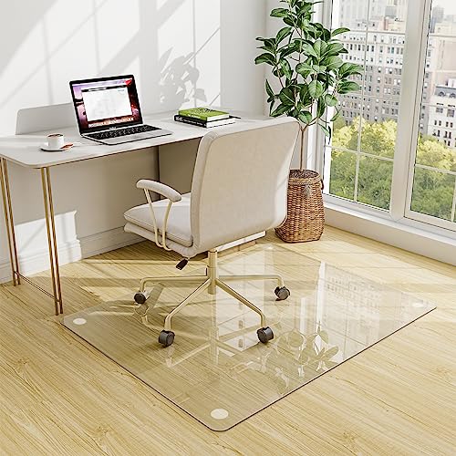 EASLY 46"X55" Chair Mat for Carpet-Office Chair Mat for Home/Office | Tempered Glass Floor Mat for Home/Office/Carpet Clear Computer Floor Mat - with 4 Anti-Slip Pads - color: Transparent, size: 55"L x 46"W