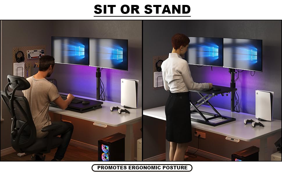 Decoholic 24 inch Height Adjustable Standing Desk Converter（Black） | Scissors Lift Keyboard and Mouse Riser,Ergonomic Sit Stand Workstations，suitable to hold large/small items