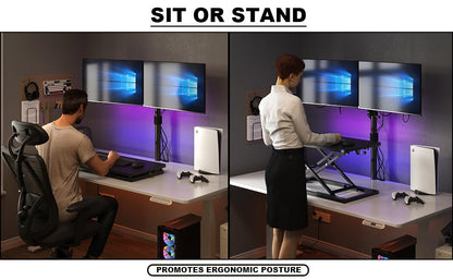Decoholic 24 inch Height Adjustable Standing Desk Converter（Black） | Scissors Lift Keyboard and Mouse Riser,Ergonomic Sit Stand Workstations，suitable to hold large/small items