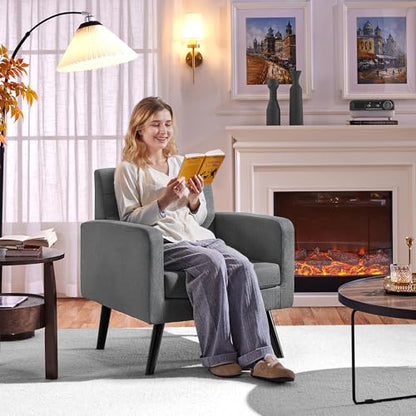 Yaheetech Mid Century Accent Chairs Set of 2 Living Room Chairs Dark Gray | Linen-Like Upholstered Sillones Para Sala, Modern Reading Nook Chairs, Button Tufted Back, Rubberwood Legs, Bedroom Office - color: Dark Gray, size: set of 2