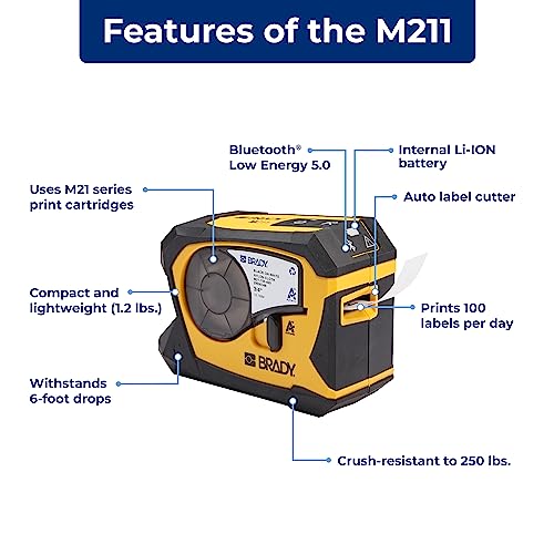 Brady M211 Portable Bluetooth Monochrome Label Printer, Yellow/Black - style: M211