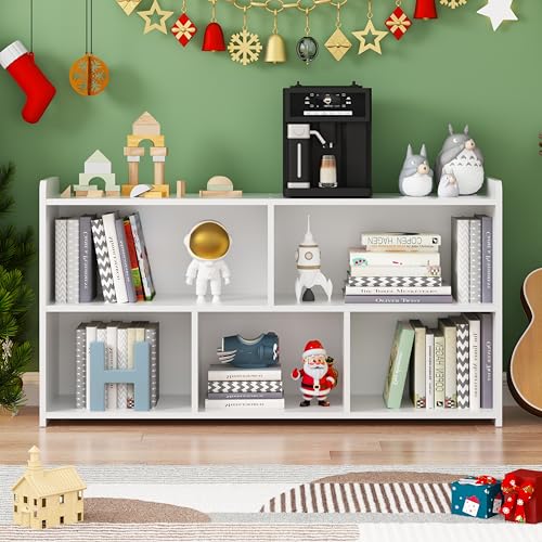 Book Shelf, 5 Cubes Storage Organizer, Open Shelf Bookcase White Bookshelf | 2-Tier Wooden Cube Shelf, Freestanding Cube Storage for Bedroom, Living Room, Home Office - color: White, size: 5 Cubes-1 PCS