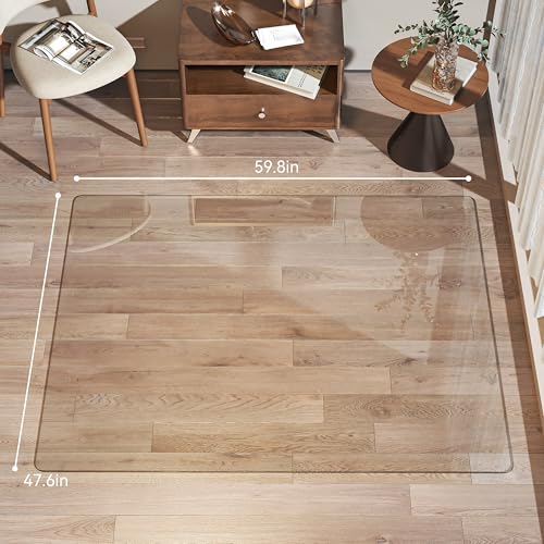 Tempered Glass Chair Mat, 60" x 48" Heavy Duty Chair Mat Round Corner with Polished Edge, Clear Office Chair Mat for Office Home Hard Floor Carpeted, Transparent, Glides Smoothly, Easy Clean - size: 60" x 48"