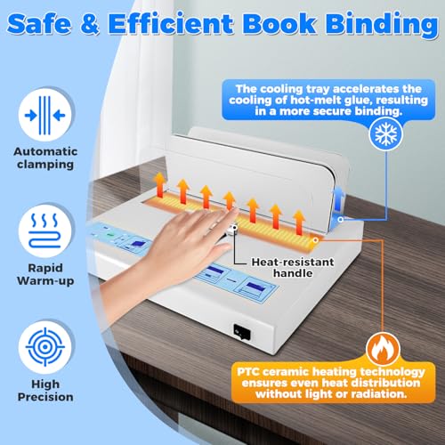 Thermal Binding Machine 500 Sheets Capacity Book Binding Material with 10 Letter Size Envelopes, A3/A4/A5 Document Heat Binder Hot Melt Machine Metal Thermal Binder Contract Document Invoice