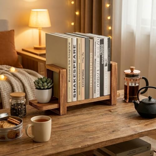 Adjustable Desktop Bookshelf, Wooden Tabletop Bookshelf, Small Desk Shelf for Home, Living Room, Class, Dorm - color: Carbonized