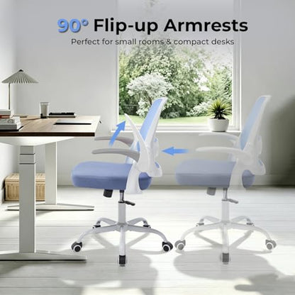 amseatec Mesh Office Chair, Ergonomic Home Office Chair with Flip-Up Arms - color: Blue, size: Oversized