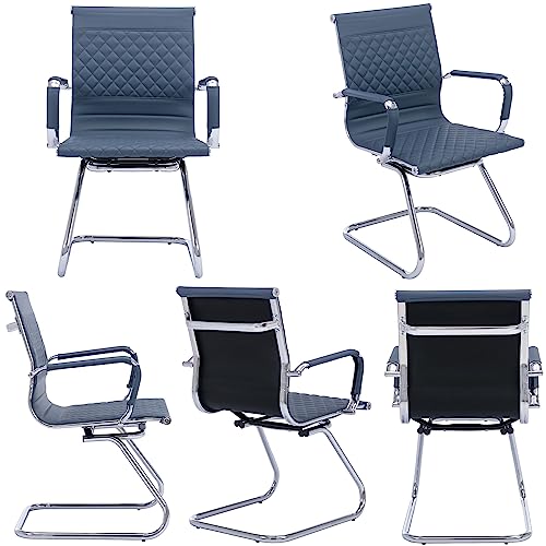 BESTANO Office Guest Chairs Reception Chairs Waiting Room Chairs Set of 2 Conference Room Chair with Mid Back, Modern PU Leather Desk Chairs, Navy - color: Navy