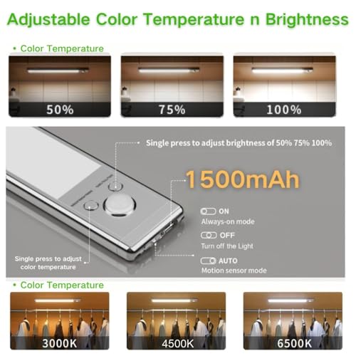 Slim Motion Sensor Under Cabinet Lighting, LED Rechargeable - size: 9.5 inch-2pack