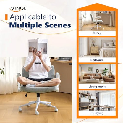 VINGLI Criss Cross Chair with Adjustable Flip-Up Arms,Cross Legged Chair with Wheels, Extra Wide Office Chair,Cozy Desk Chair for Home Office, Vanity, Apartment,Chenille Velvet,Light Blue-Green - color: Light Blue-green