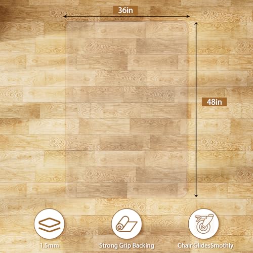 Clear Office Chair Mat for Hard Floors, Plastic Floor Protector for Chairs - size: 36" x 48"